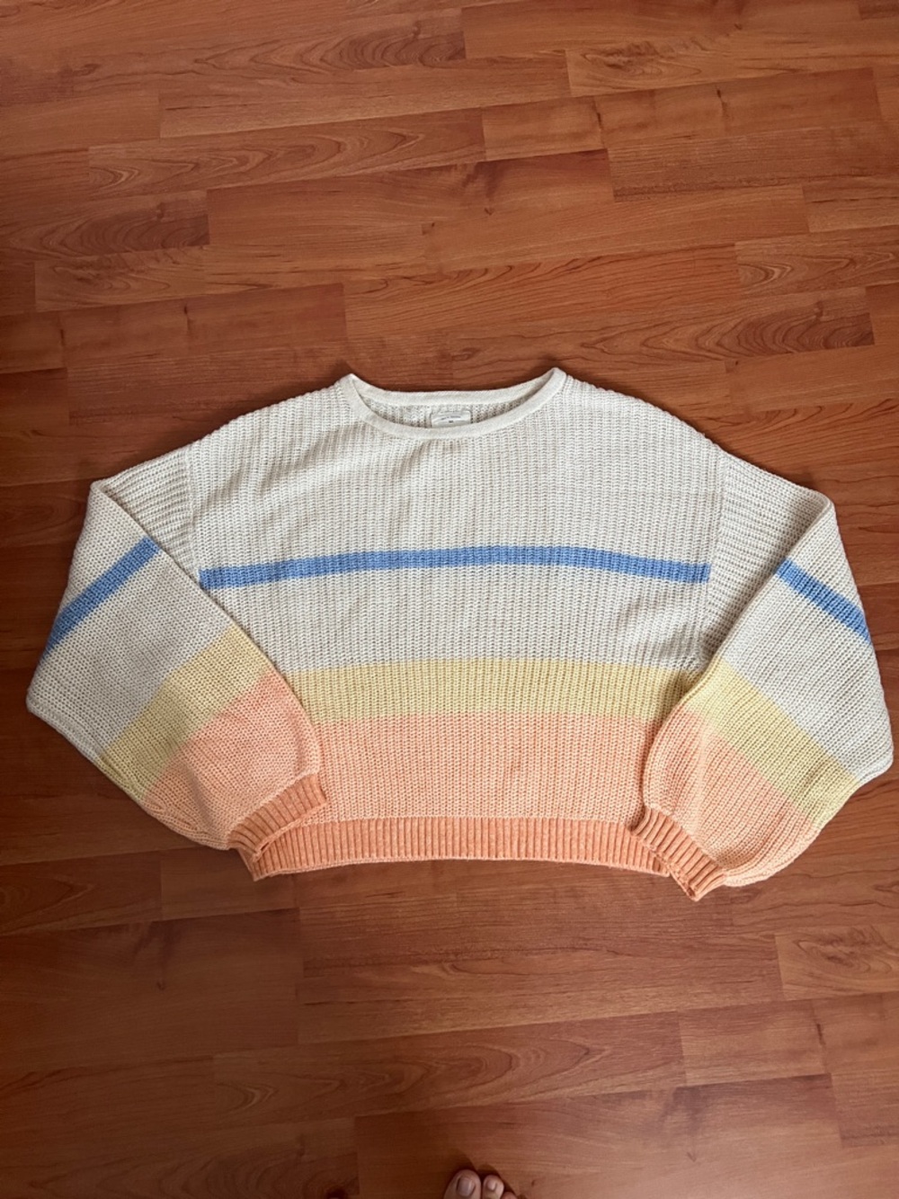 Billabong Cream Sweater with Peach, Yellow & Sky Blue Stripes